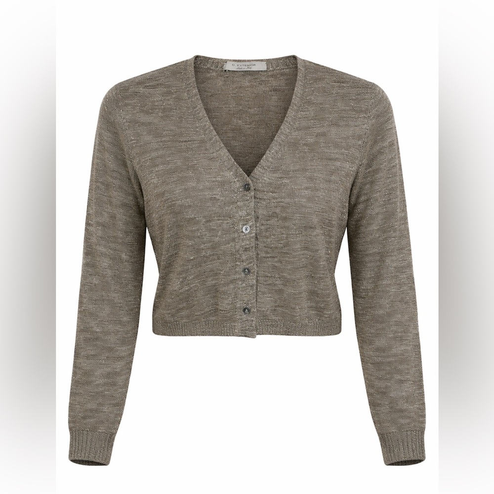 D. Exterior Metallic Linen Blend Cropped Cardigan – Made in Italy – Size Large